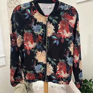 JustFab Floral Bomber Jacket Black Multicolor Women’s M